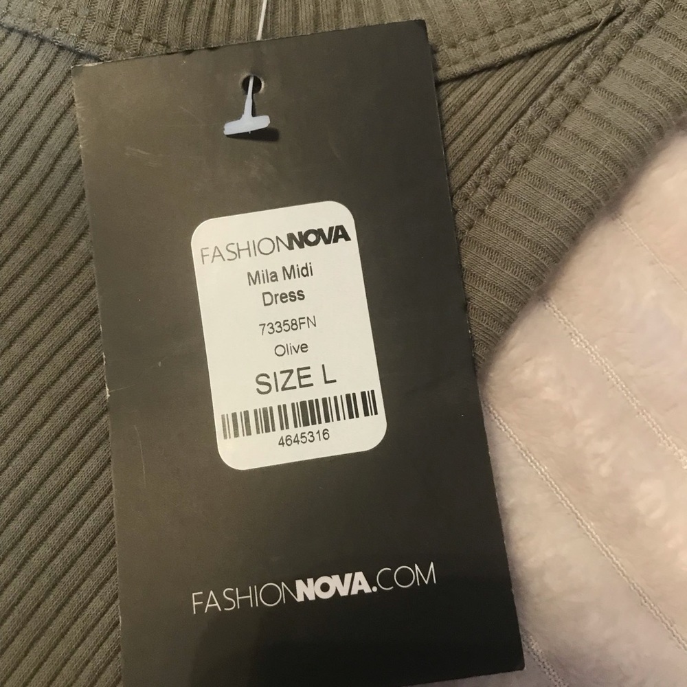 NWT Fashion Nova Olive Green Mila Sleeveless Ribbed MIDI Dress Women’s Large - Picture 9 of 10
